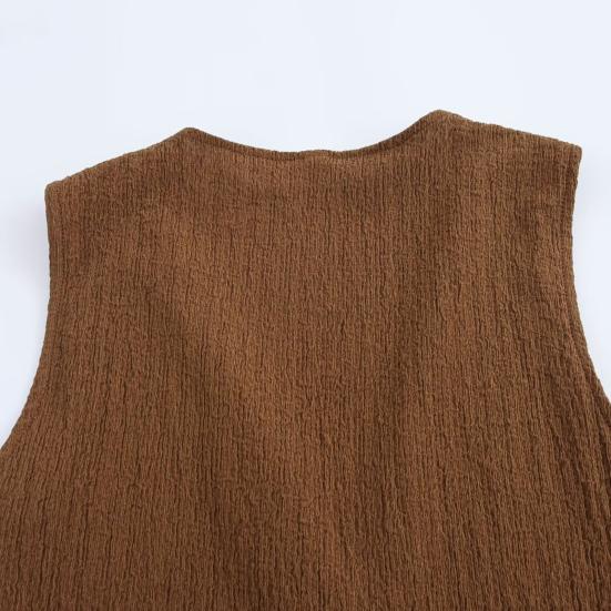 Жилет Топ для женщин Винтажный укороченный топ с V-образным вырезом на пуговицах Жилет Ретро Повседневный кардиган без рукавов