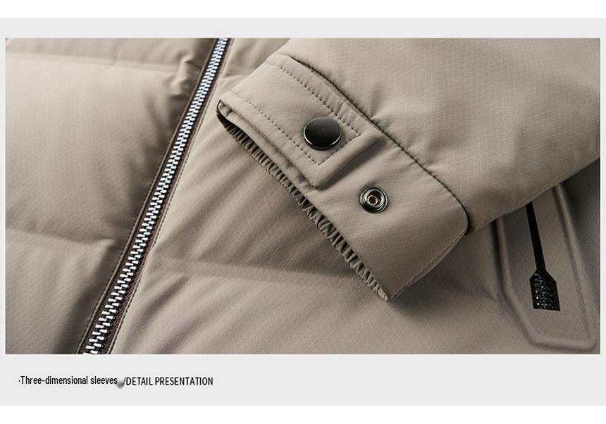 Модный мужской зимний полудлинный пуховик - Утепленный белый утиный пух со съемным капюшоном