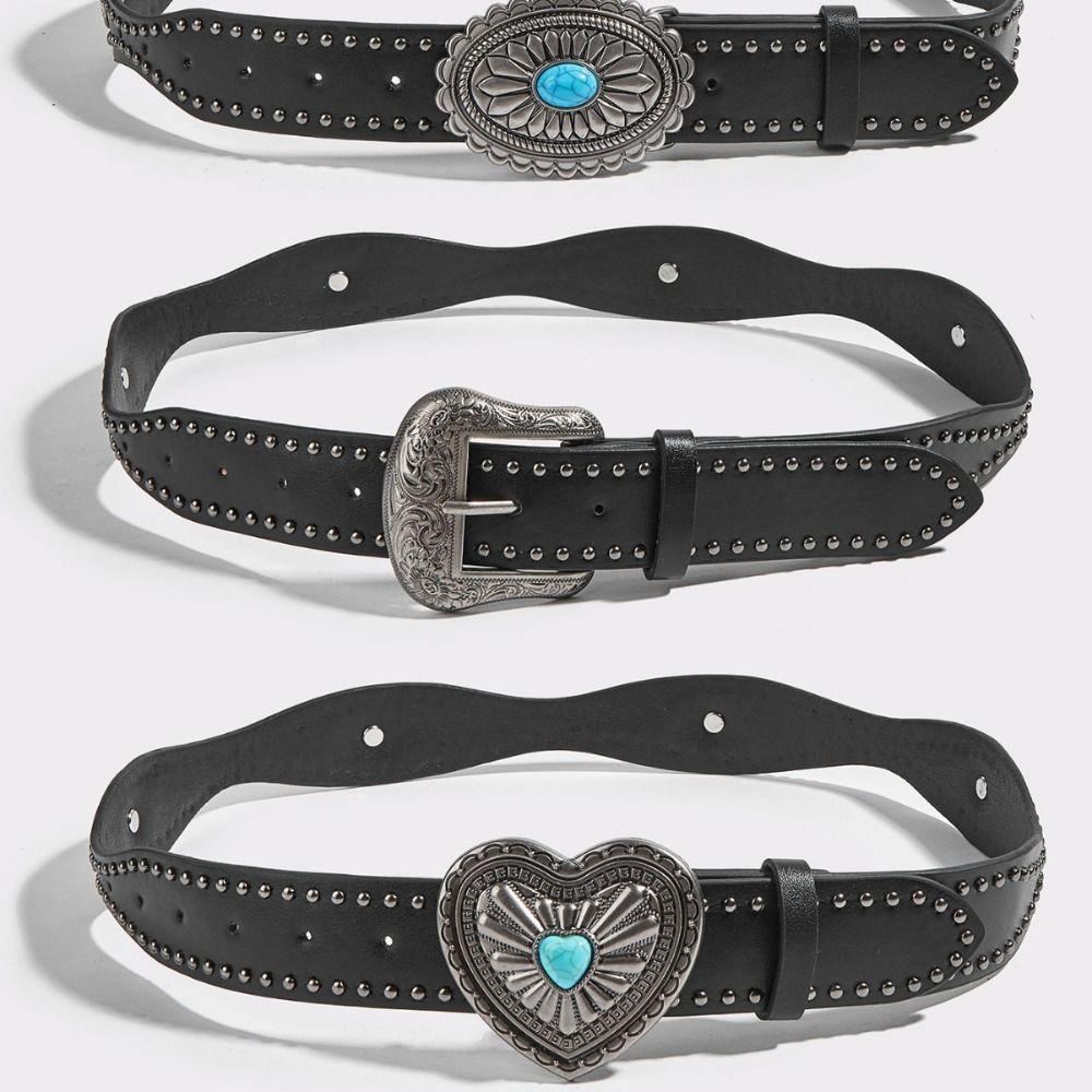 Korean Style Wide Waistband Metal Buckle Y2K Girl Waistband Simple PU Leather Rivet Belt  Men