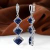 Длинные висячие серьги-крючки с синим камнем принцессы, цвет серебра, желтого золота, квадратной огранки, кольцо для невесты, обручальные украшения