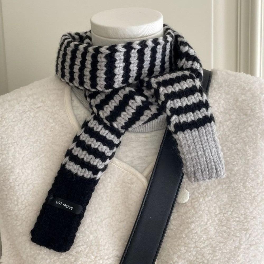 Neck Protection Winter Warm Scarf Striped Pattern Neck Scarf Vintage Knitted Long Scarf Winter