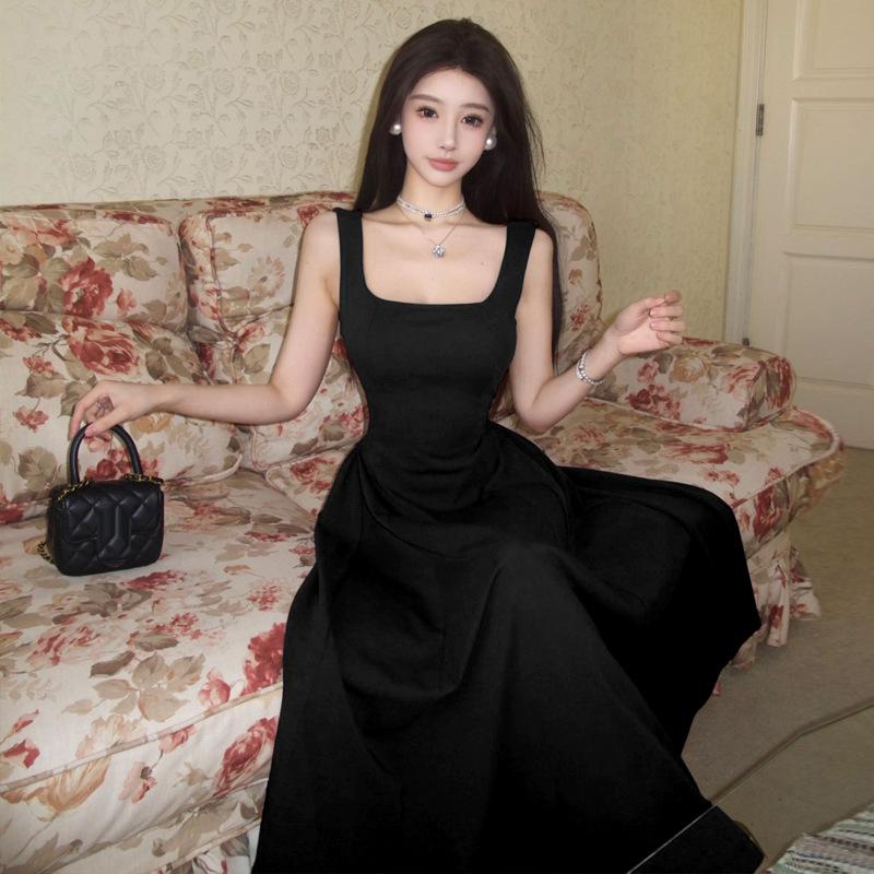 Женское французское платье высокого класса с U-образным вырезом и тонкой талией