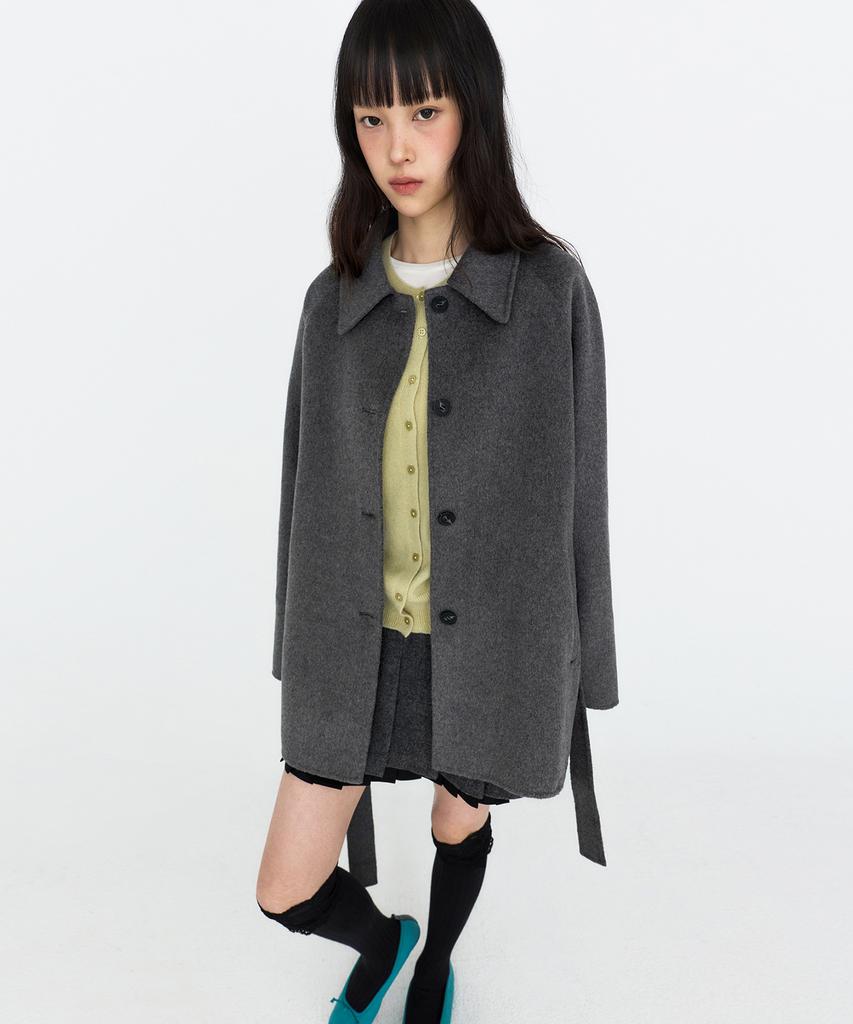 MONGDOL Cashmere Wool Handmade Half Coat Grey Mdct013Gray