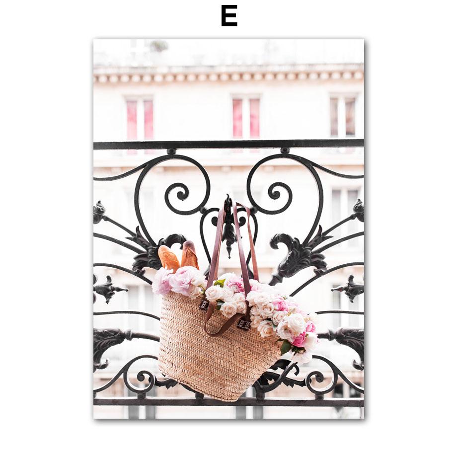 Розовая сакура, роза, пион, Париж, свежий цветок, пейзаж, постеры, принты, картины на холсте, настенные художественные картины для гостиной, домашний декор