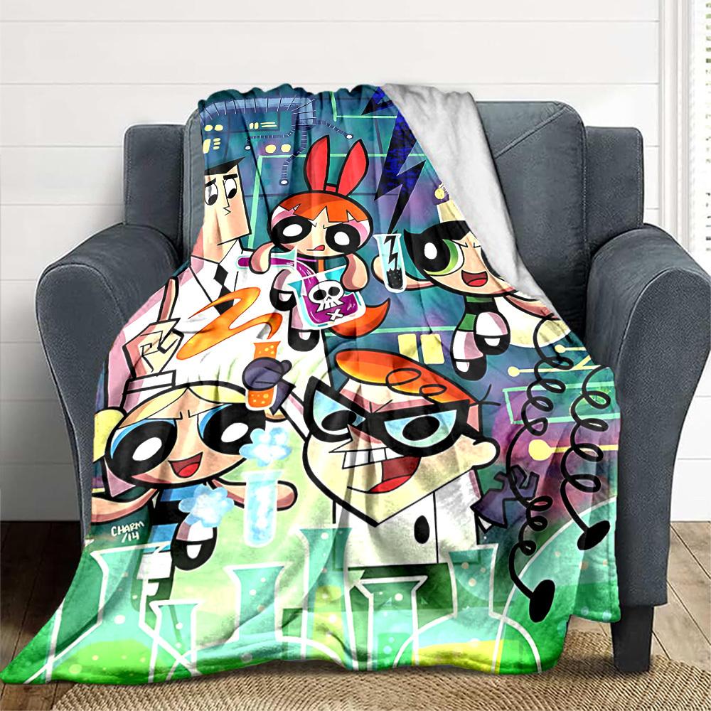 1pc Powerpuff Girls Flannel Throw Blanket HD Printed Lightweight Soft Warm All Season Blanket for Sofa, Bed, Travel, Camping Machine Washable