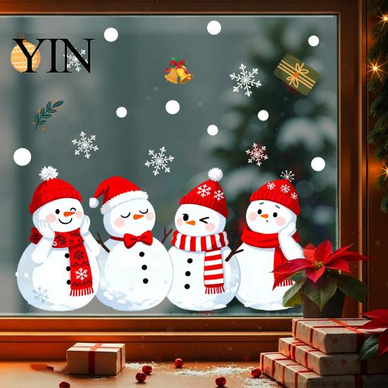 Merry Christmas Decor 1/2 Sheets Snowman Window Cling, Cartoon Decorative Glass Sticker Sticker, Waterproof Static Decal for Winter Holiday