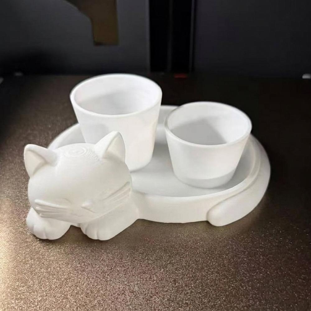 3D Printed Cat-Shaped Flower Pot Cute Animal Mini Potted Plant Jewelry Tray  Indoor/Outdoor Use