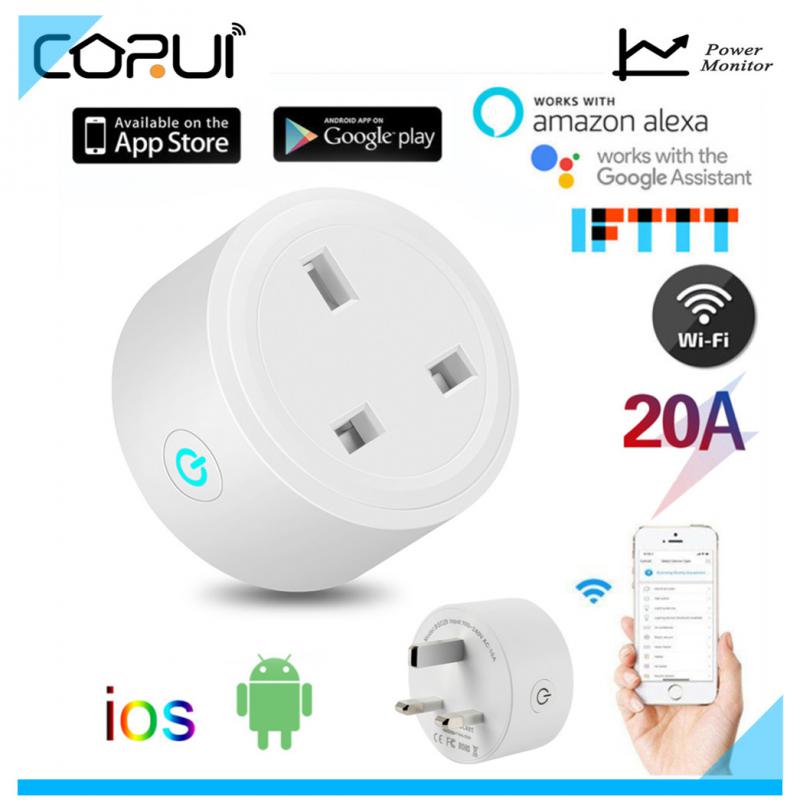 Умная розетка Corui 20a, Великобритания, мониторинг заряда, розетка Wi-Fi + Bluetooth, умный таймер, мобильное приложение и Google Assistant Alexa