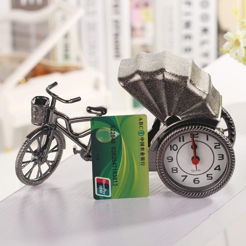 Retro Rickshaw Car Alarm Clock Plastic Desktop Decoration Home Decoration Model Bedside Clock Mechan