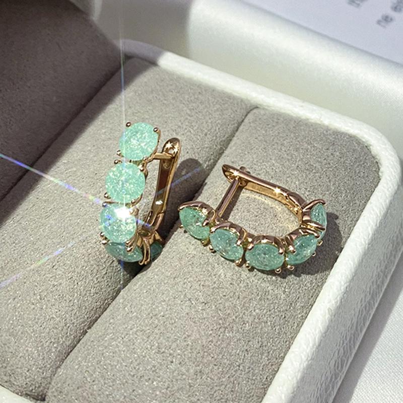 Снежинка Текстура Зеленый Розовый Циркон Полный Инкрустация Серьги-капельки Золотого Цвета Модные Ювелирные Изделия Свадебные Аксессуары