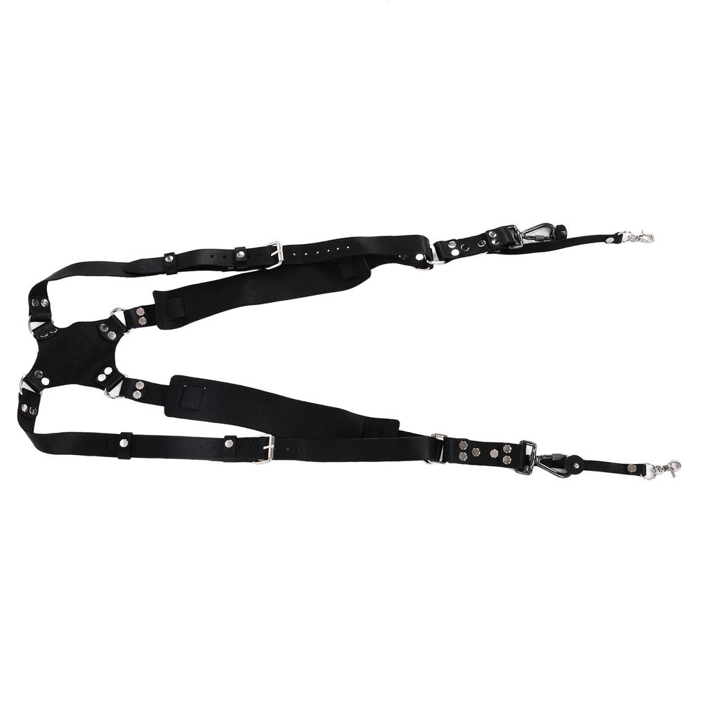 Leather Camera Strap Dual Shoulder Snapshot Harness Adjustable Multifunctional Camera Accessories for SLR CameraBlack