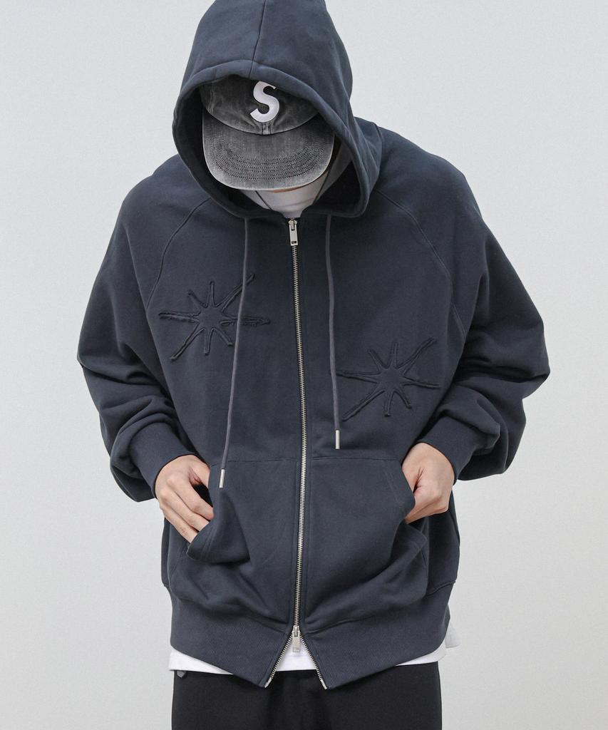 Худи на молнии оверсайз Moderment Applique Washed [Угольный]