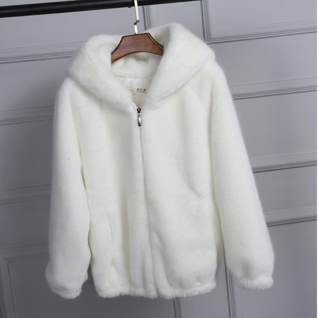 Women Warm Faux Fur Coat Hooded Winter Outerwear Fluffy Jacket Thicker