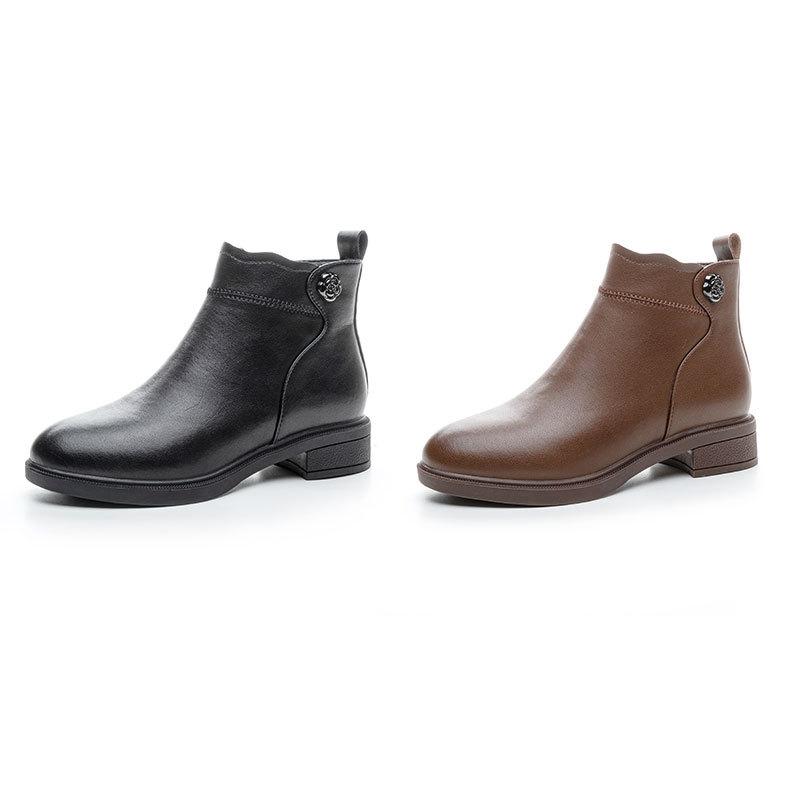 Retro Velvet Leather Martin Boots Women's Versatile Casual Short Boots British Thick Heel Autumn and Winter New Velvet Boots