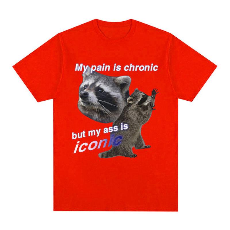 Забавная футболка «My Pain Is Chronic But My Ass Is Iconic Raccon Meme» Мужские хлопковые футболки с короткими рукавами Модные повседневные винтажные футболки