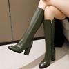 Fashion Elegant Knee High Boots Women 2024 Autumn Winter Women's High Boots Zipper Heeled White Green Long Shoes Ladies Large Size 48