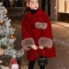 Модное шерстяное пальто для девочек, красное шерстяное пальто с хлопковой подкладкой для детей на осень и зиму