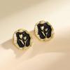 Retro Geometry Golden Color Frame Tulip Stud Earrings for Women Trendy Black Enamel Oil Flowers Earrings Fashion Jewelry Gift