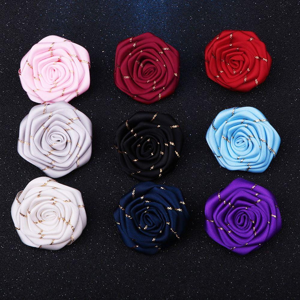 Handmade Fashion Chain Men Fabric Rose Ribbon Flower Pin Lapel Pin Suit Brooches Brooch