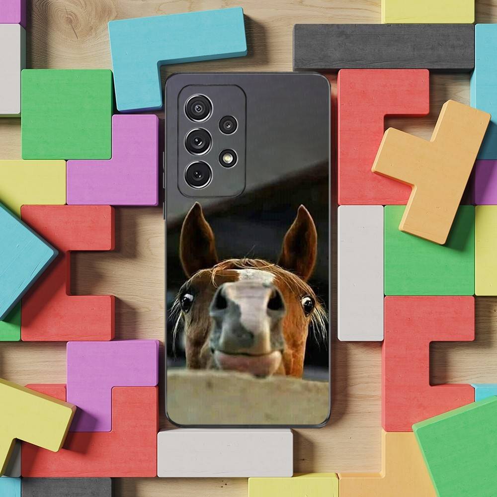 Funny Art Horse Animal Case For Samsung S22,S25,S20,S10,Plus,Ultra,S24,S23,FE,S21,S9,Lite,Soft Silicone Black
