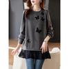 Fashion Round Neck Lace Sequin Spliced Sweatshirt Autumn and Winter Vacation Two Casual and Versatile Bead Tops