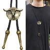 Western Bull Head Bolo Tie for Men PU Leather Rope Tie Neck Jewelry Rodeos Tie for Formal Event and Special Occasion