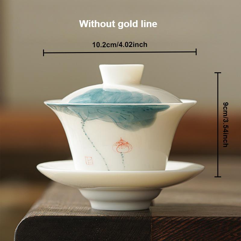 120/140ml Hand-painted Tea Tureen Fat Jade White Porcelain Gaiwan Household Ceramic Tea Infuser Traditional with Cover Teacup