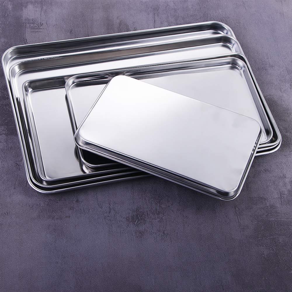 Stainless Steel Fruit Plate Heavy Duty Rectangle Loaf Pan Cake Dish Baking Tray Cookie Sheets