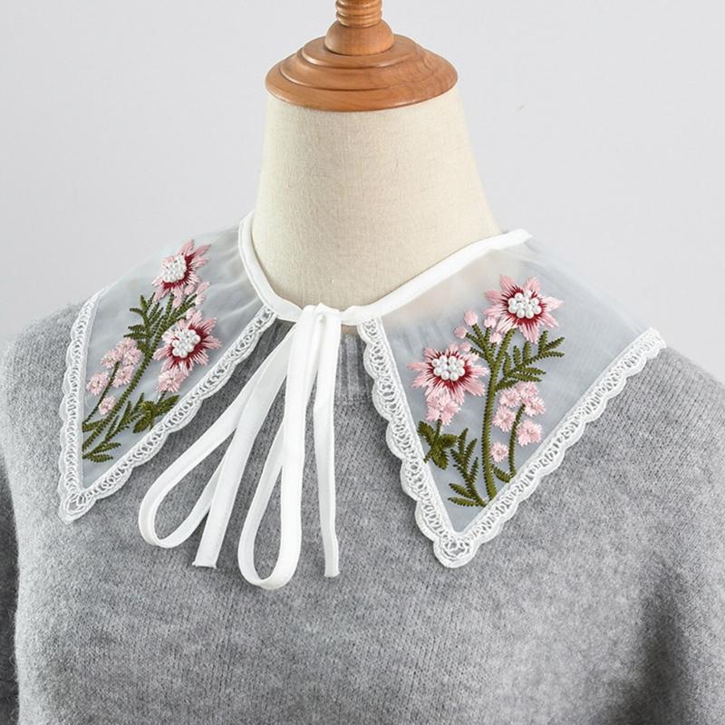 Embroidered False Collar for Women Teens Girls Elegant Detachable Faux Collar Blouse Collar Fashion Clothing Accessories