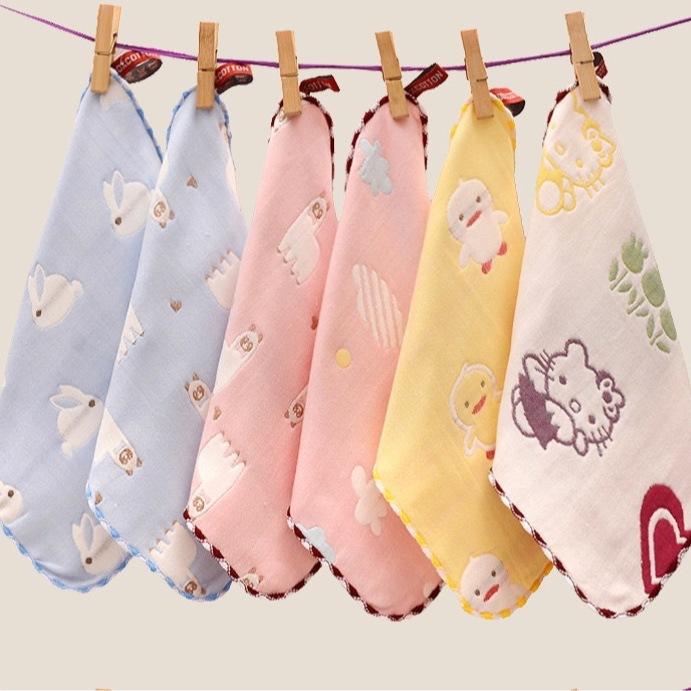 6 Layer Gauze Baby Washcloth 25x25cm Soft Absorbent Jacquard Infant Burp Cloth Thickened Face Towel For Autumn Winter