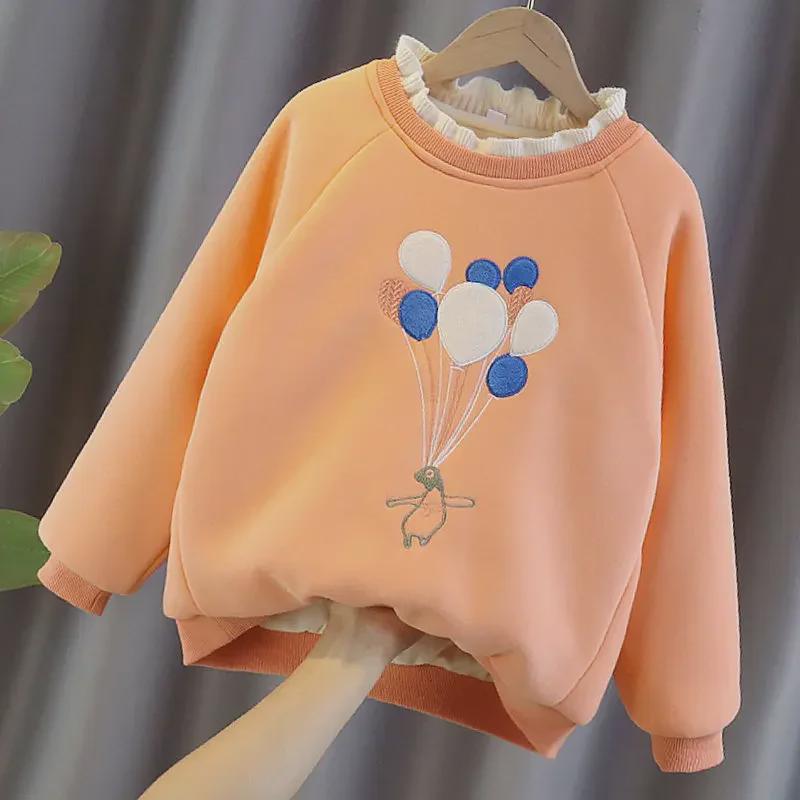 Girls' Short Sleeve Velvet Sweatshirt - Thickened Autumn/Winter 2023 Trendy Bottoming Top for Medium and Large Children.