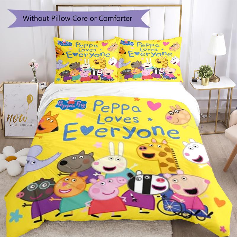 3pcs Peppa Pig Bedding Set Duvet Cover Closure Includes 1 Duvet Cover & 2 Pillowcases, Soft and Comfortable for All Seasons.