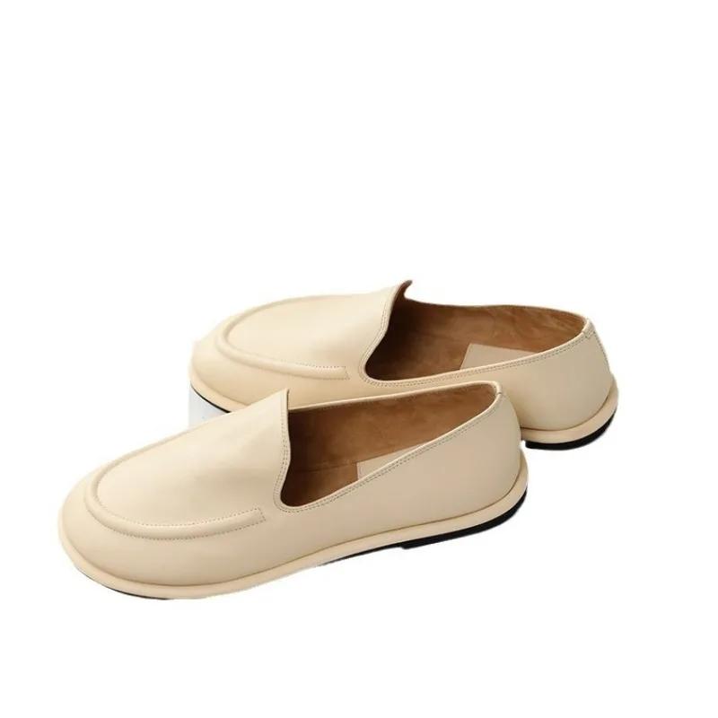 Лоферы Женские 2025 Новинка Весна Обувь Слипоны на Одну Ногу Круглый Носок Женская Обувь из Натуральной Кожи Мягкие Балетки Женские