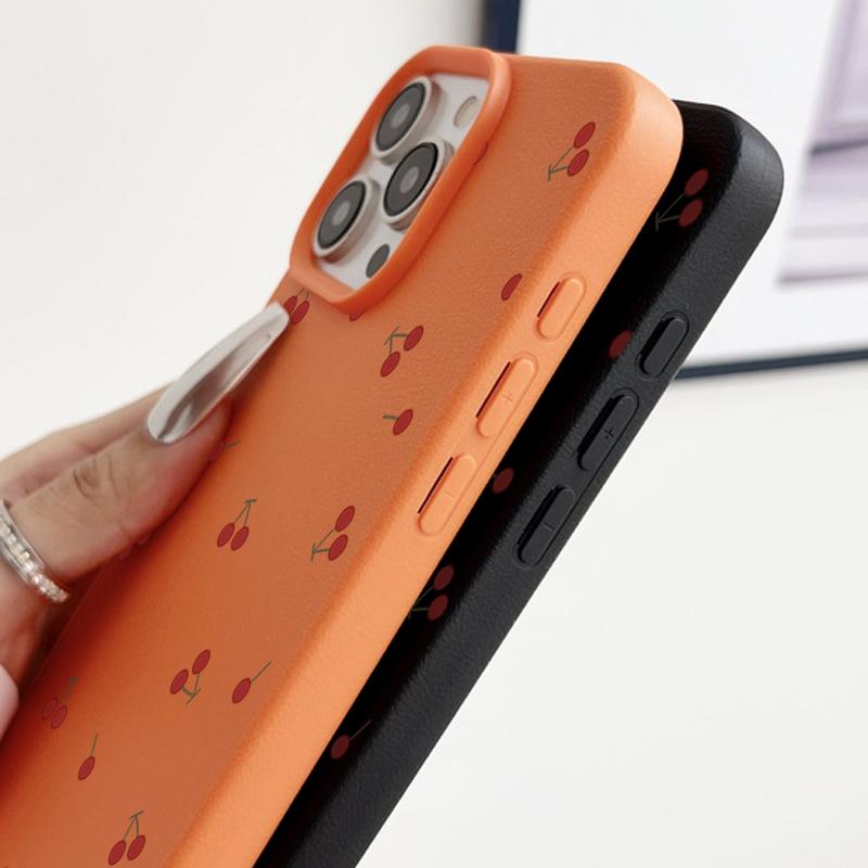 Милый тонкий чехол с принтом вишенки и текстурой кожи для iPhone 17 Air 17 Pro Max 16 15 14 13, мягкий ТПУ, противоударный, матовый чехол для телефона