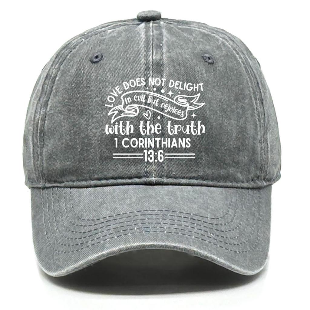 Bible Verse Print Snapback Baseball Cap, "LOVE DOES NOT DELIGHT" Dad Hat Summer Retro Vintage-Inspired Sporting Adjustable Baseball Hat