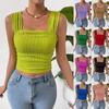 Women's Fashion Solid Color Sleeveless Open Navel Square Neck Shoulder Strap Tank Top