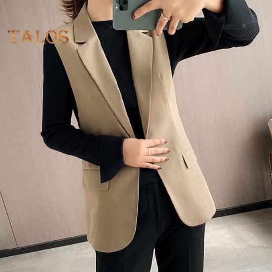 Женский деловой жилет с отложным воротником, застежкой на одну пуговицу, без рукавов, средней длины, формальный офисный наряд, однотонный кардиган, жилет, наряд для рабочего места