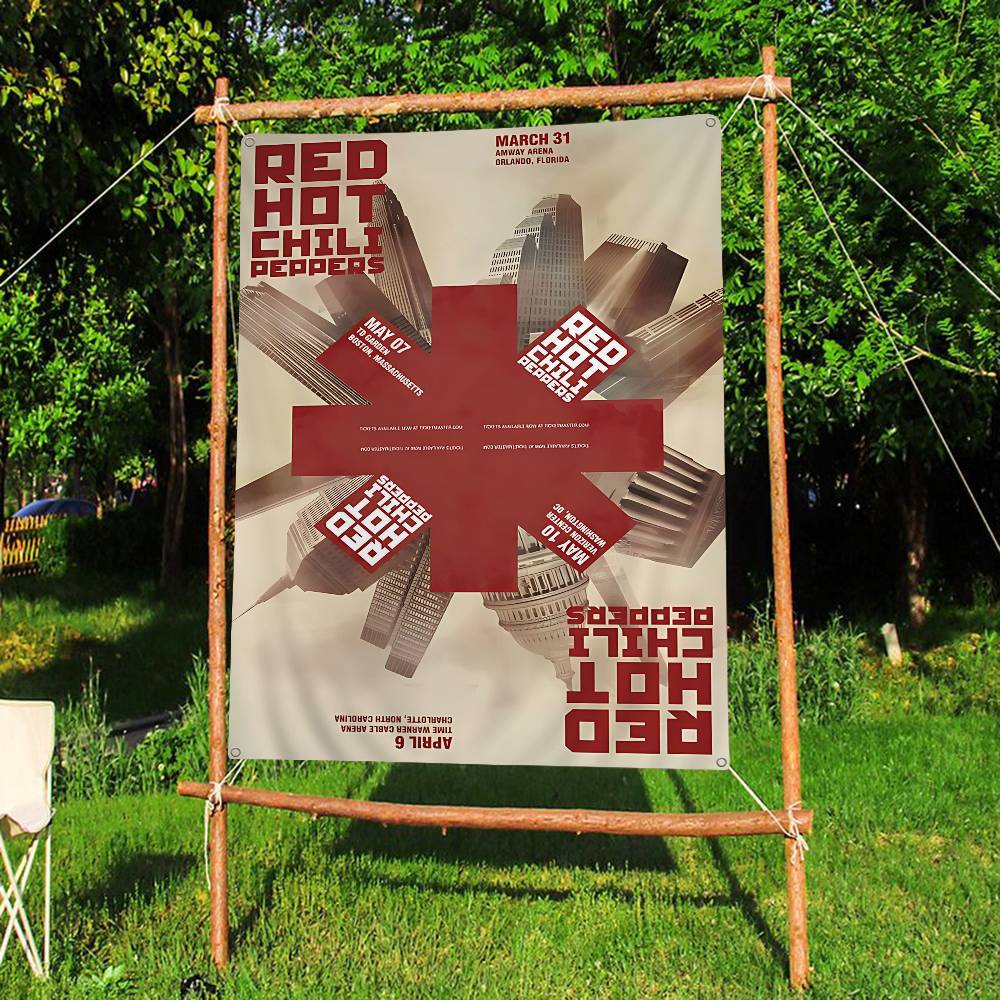 RRed HotChili Peppers Band Small Size Cheerleading Banner Hand Pulled Flag Outdoor Atmosphere Flags