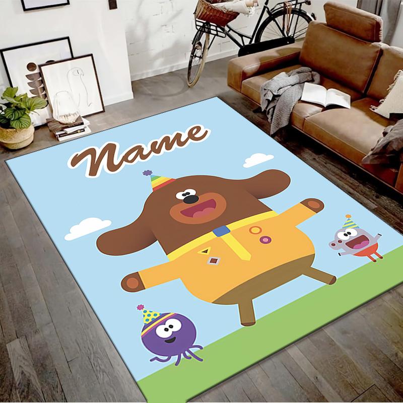Custom Hey Duggee Mat Personalized Name, Polyester Washable Indoor Entryway Rug, Gift for Christmas, Easter, Thanksgiving Day