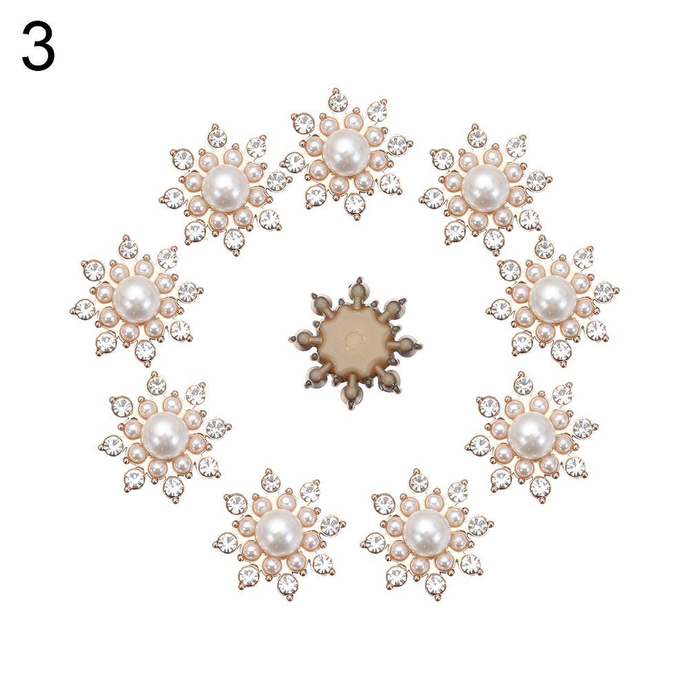 10PCS Pearl Flower Rhinestone Buttons Sparkling Crystal Headwear Accessories Hairpins Decoration Clothes Sewing Tools