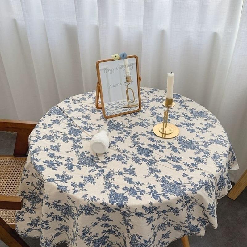 150x50cm Cotton Linen Blue Retro Orchid Fabrics Rural and Pastoral Style Handmade Curtains Handbags Handmade DIY Home Decoration