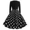Women Vintage Long Sleeve O Neck Evening Dot Printing Party Prom Swing Dress