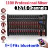 110V 6/8/12/16 Channel Audio Mixer 6 Music Modes USB Bluetooth Mixing Console Amplifier Computer Playback Phantom Power Effect
