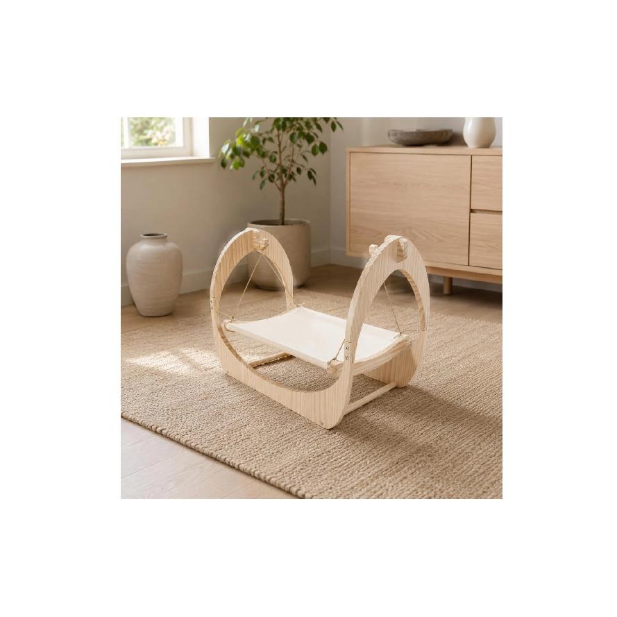 Wooden Feline Swing Bed Curved Frame Suspended Feline Sling Bed Rounded Corners