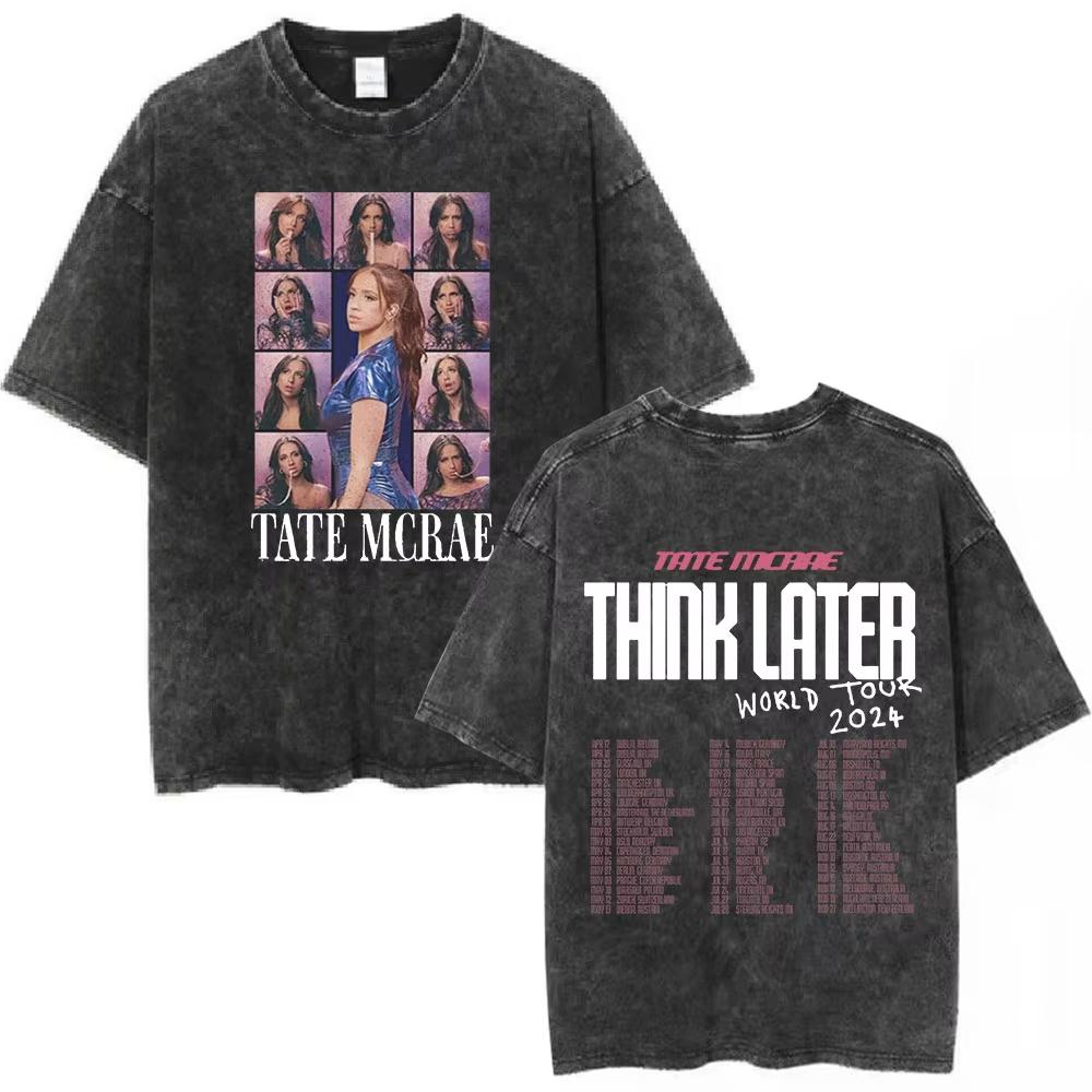 Трендовая футболка Tate Mcrae Greedy Album Tour Merch для мужчин и женщин, винтажная потертая футболка с коротким рукавом, свободный повседневный топ