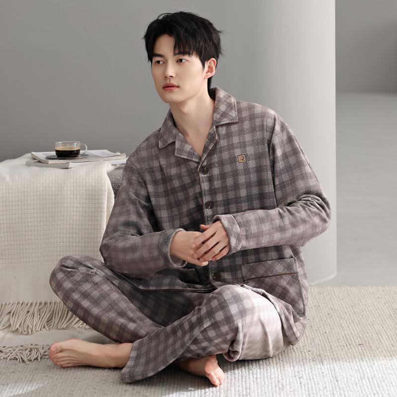 Пижама мужская осенне-зимняя тонкая бархатная из островного бархата большого размера костюм домашняя одежда зимняя