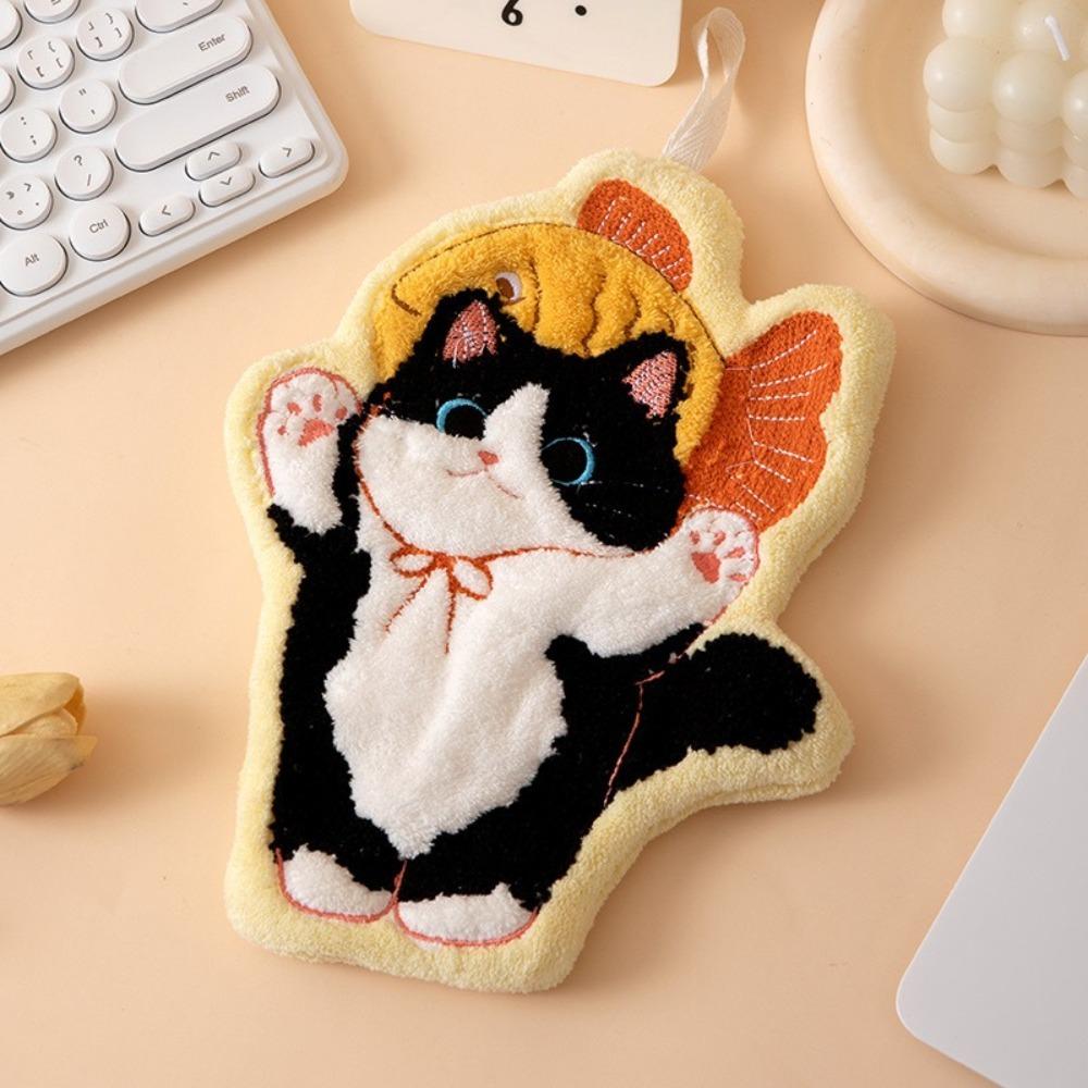 Soft Toilet Handkerchief Cute Cat Washcloth Cartoon Hand Towel  Kitchen