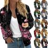 Women's Long Sleeved Lightweight Zipper Short Printed Jacket Casual Quilted Jacket With Pockets Christmas