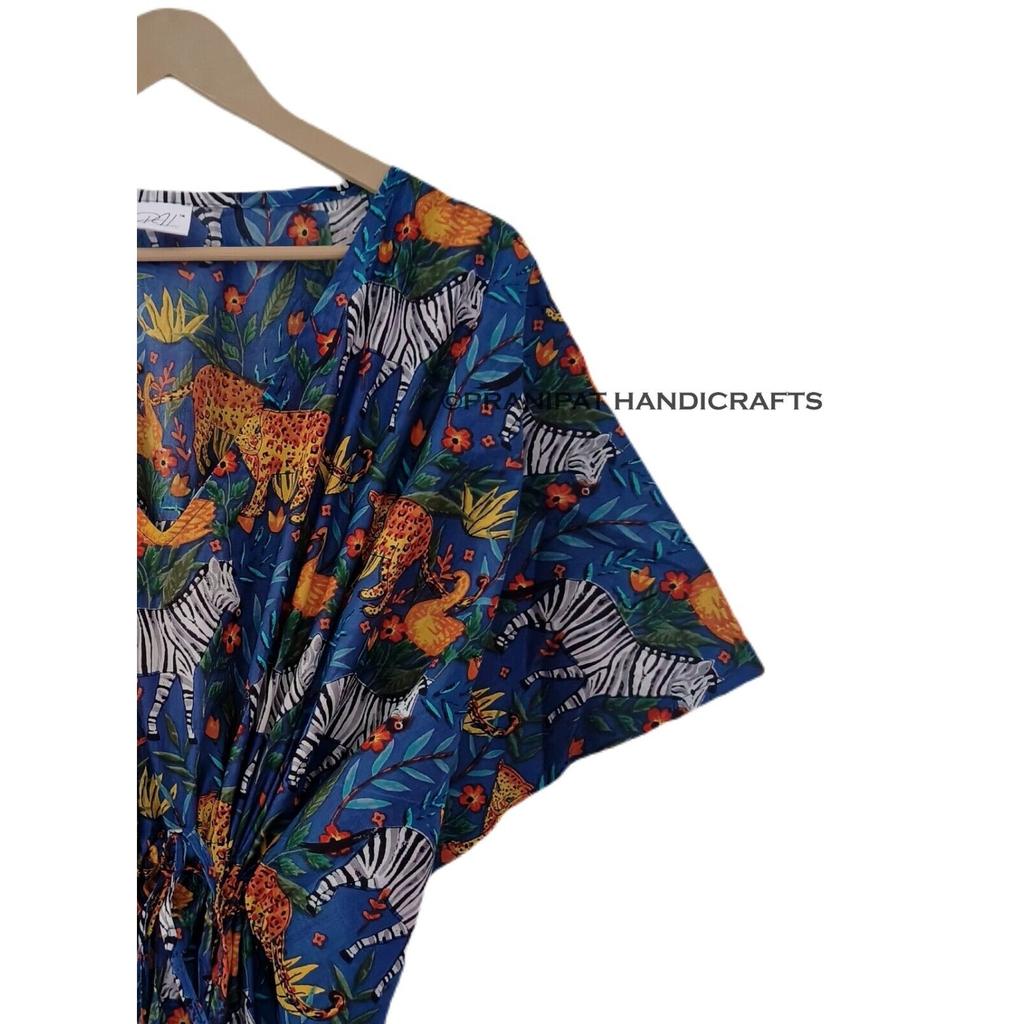 Женская хлопковая синяя летняя одежда для сна, пляжная одежда с принтом джунглей, платье-кафтан в стиле хиппи CKFTN-SCRN-FULL-BUYIT-177