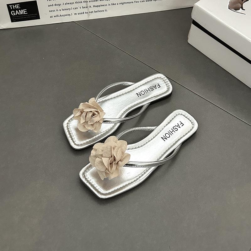 Новая приморская пляжная обувь Корейская версия женской летней моды плоская подошва простые однотонные жемчужные шлепанцы обувь универсальная